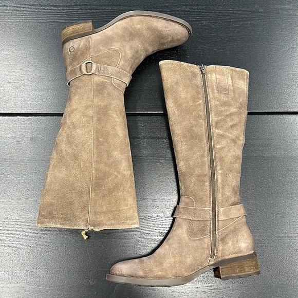 Born Taupe Brown Saddler Distressed Suede Tall Corduroy Lined Riding Boots - 8.5 - Picture 3 of 5